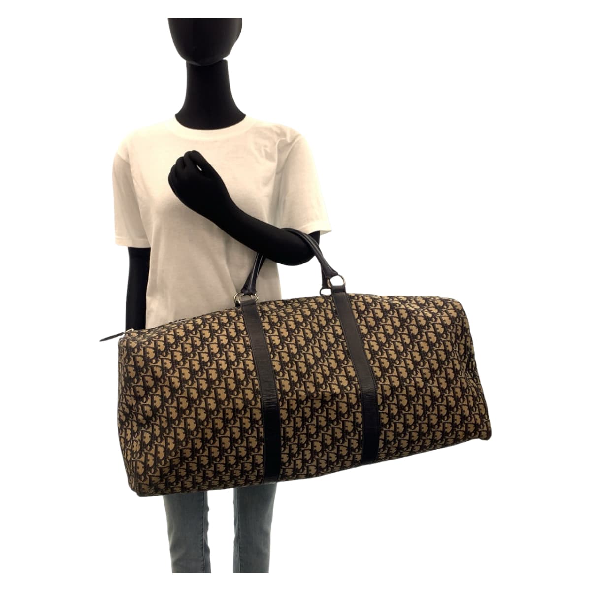 Dior ディオール トロッター 男女兼用 ベージュ ネイビー シルバー金具 キャンバス / レザー ボストンバッグ  レディース