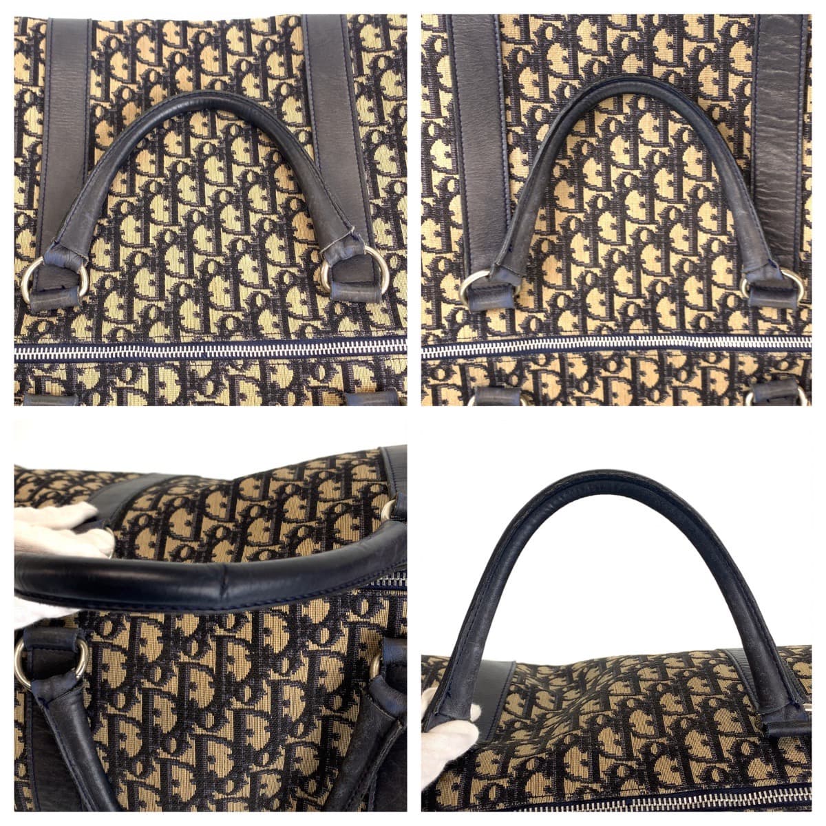 Dior ディオール トロッター 男女兼用 ベージュ ネイビー シルバー金具 キャンバス / レザー ボストンバッグ  レディース