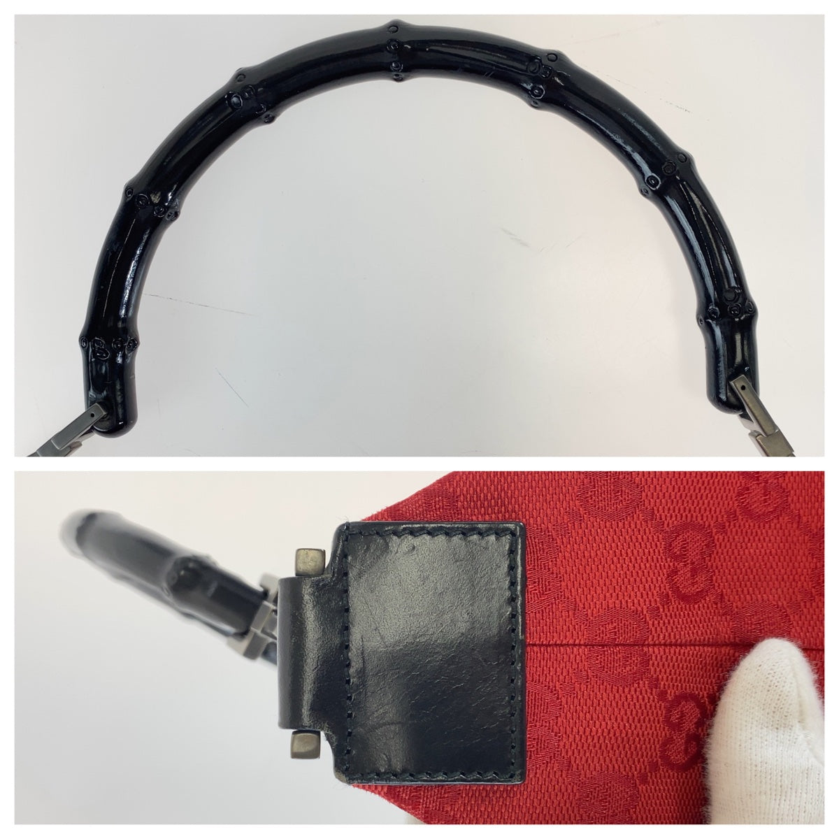 GUCCI グッチ バンブー レッド 赤 ブラック 黒 GGキャンバス / レザー 000 0531 ショルダーバッグ ハンドバッグ  レディース