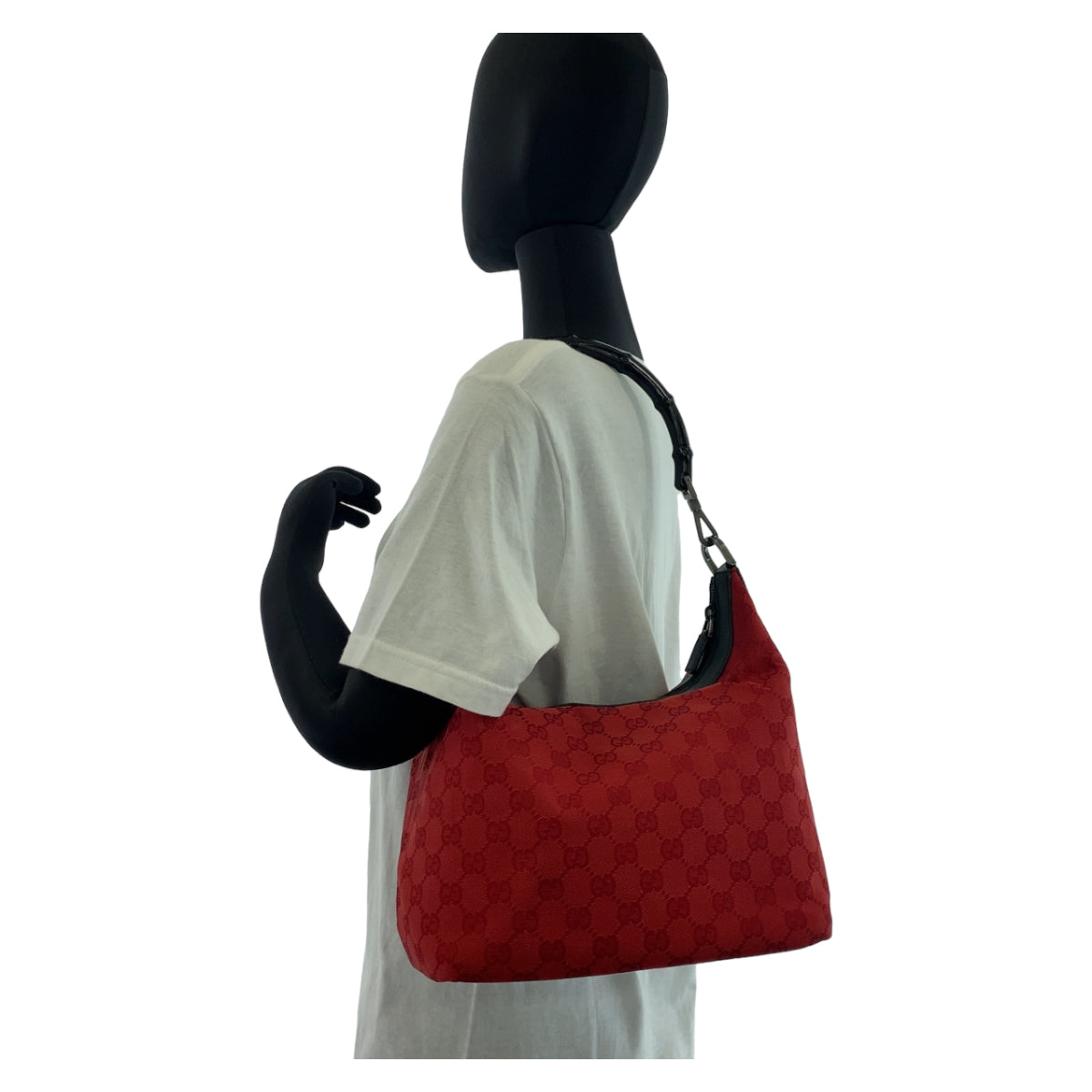 GUCCI グッチ バンブー レッド 赤 ブラック 黒 GGキャンバス / レザー 000 0531 ショルダーバッグ ハンドバッグ  レディース