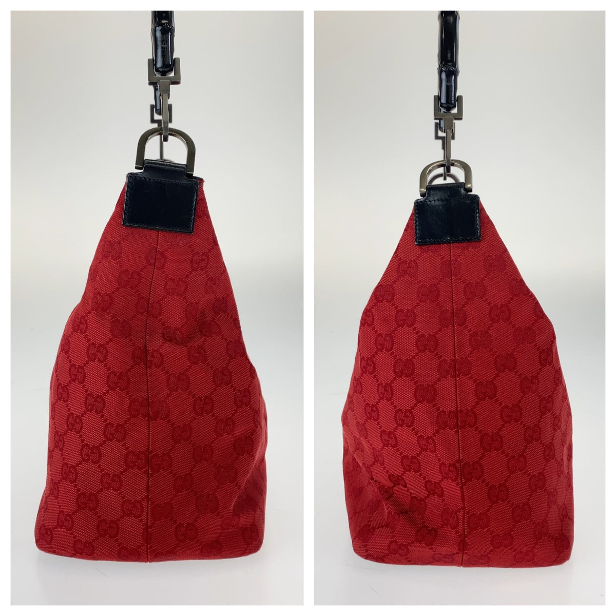 GUCCI グッチ バンブー レッド 赤 ブラック 黒 GGキャンバス / レザー 000 0531 ショルダーバッグ ハンドバッグ  レディース