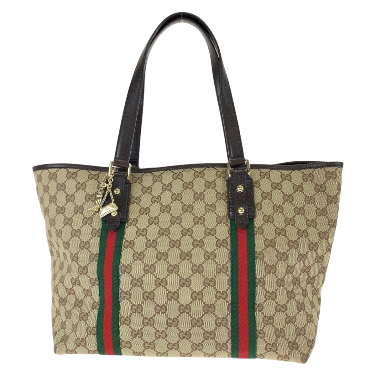 GUCCI グッチ シェリーライン ブラウン 茶 ゴールド金具 GGキャンバス / レザー 139260 チャーム付き トートバッグ ショルダーバッグ  レディース