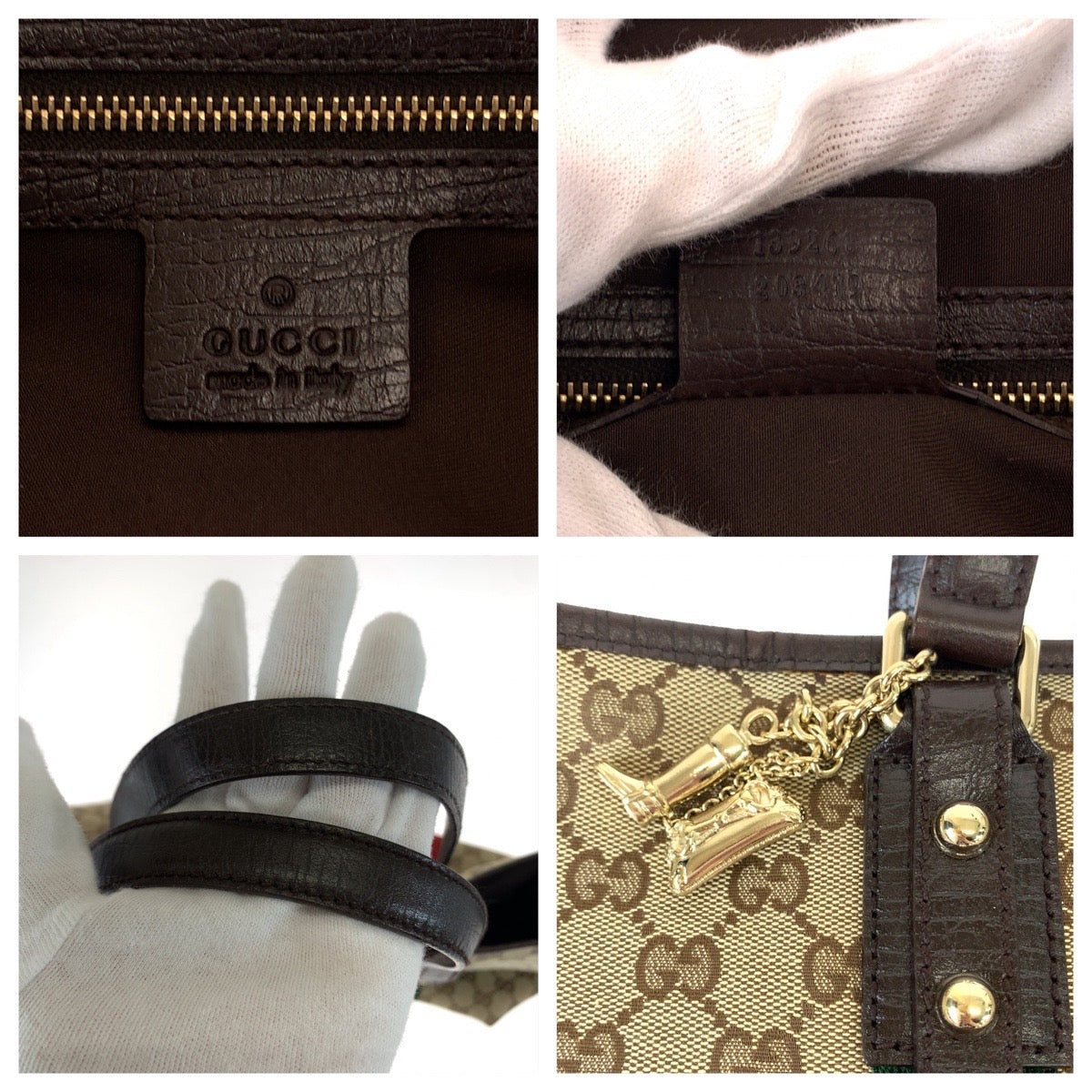 GUCCI グッチ シェリーライン ブラウン 茶 ゴールド金具 GGキャンバス / レザー 139260 チャーム付き トートバッグ ショルダーバッグ  レディース