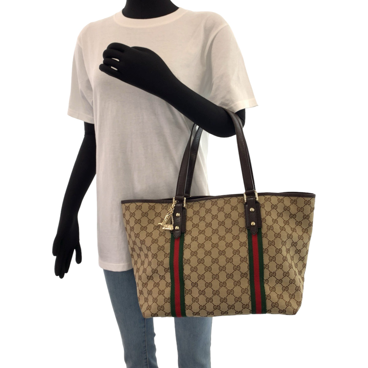 GUCCI グッチ シェリーライン ブラウン 茶 ゴールド金具 GGキャンバス / レザー 139260 チャーム付き トートバッグ ショルダーバッグ  レディース