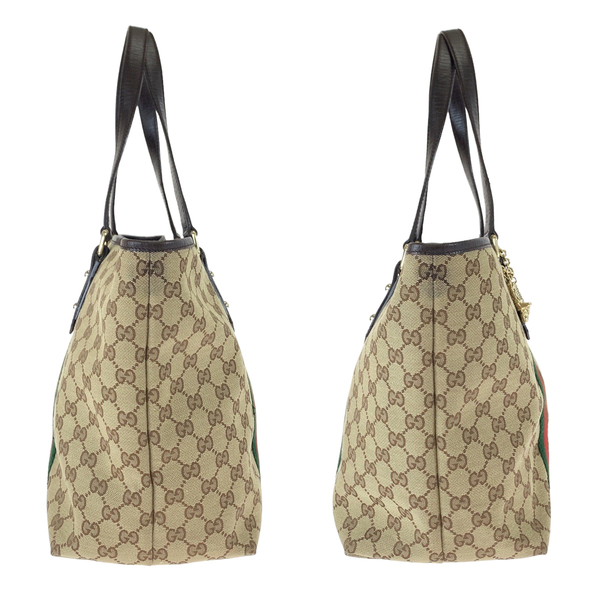 GUCCI グッチ シェリーライン ブラウン 茶 ゴールド金具 GGキャンバス / レザー 139260 チャーム付き トートバッグ ショルダーバッグ  レディース