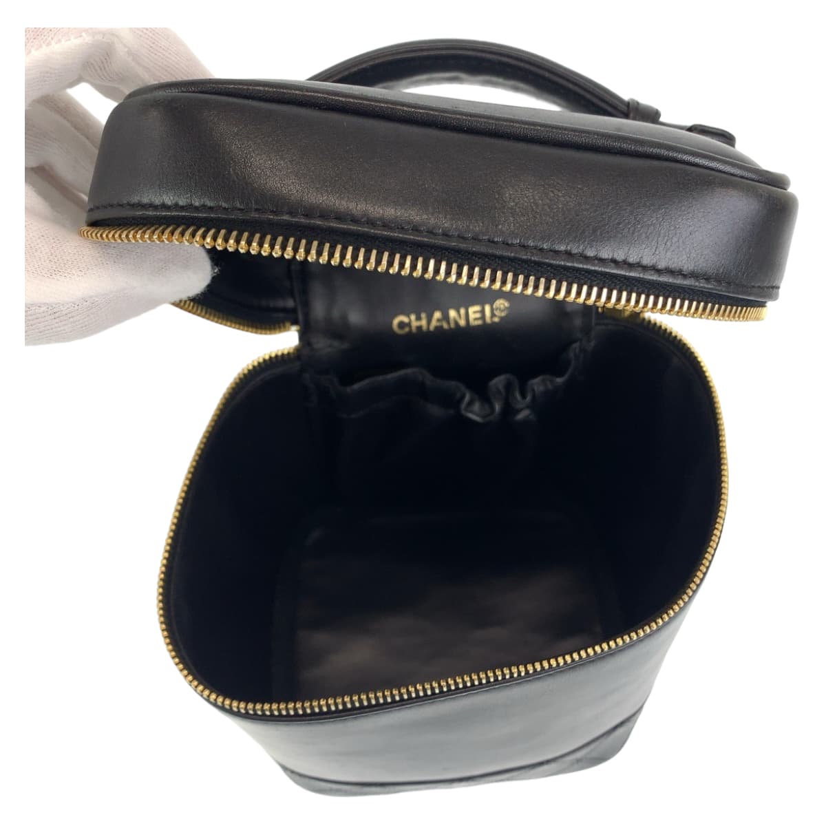 11260
CHANEL シャネル ヴィンテージ CC ココマーク ブラック 黒 ゴールド金具 ラムスキン バニティバッグ ハンドバッグ  レディース
