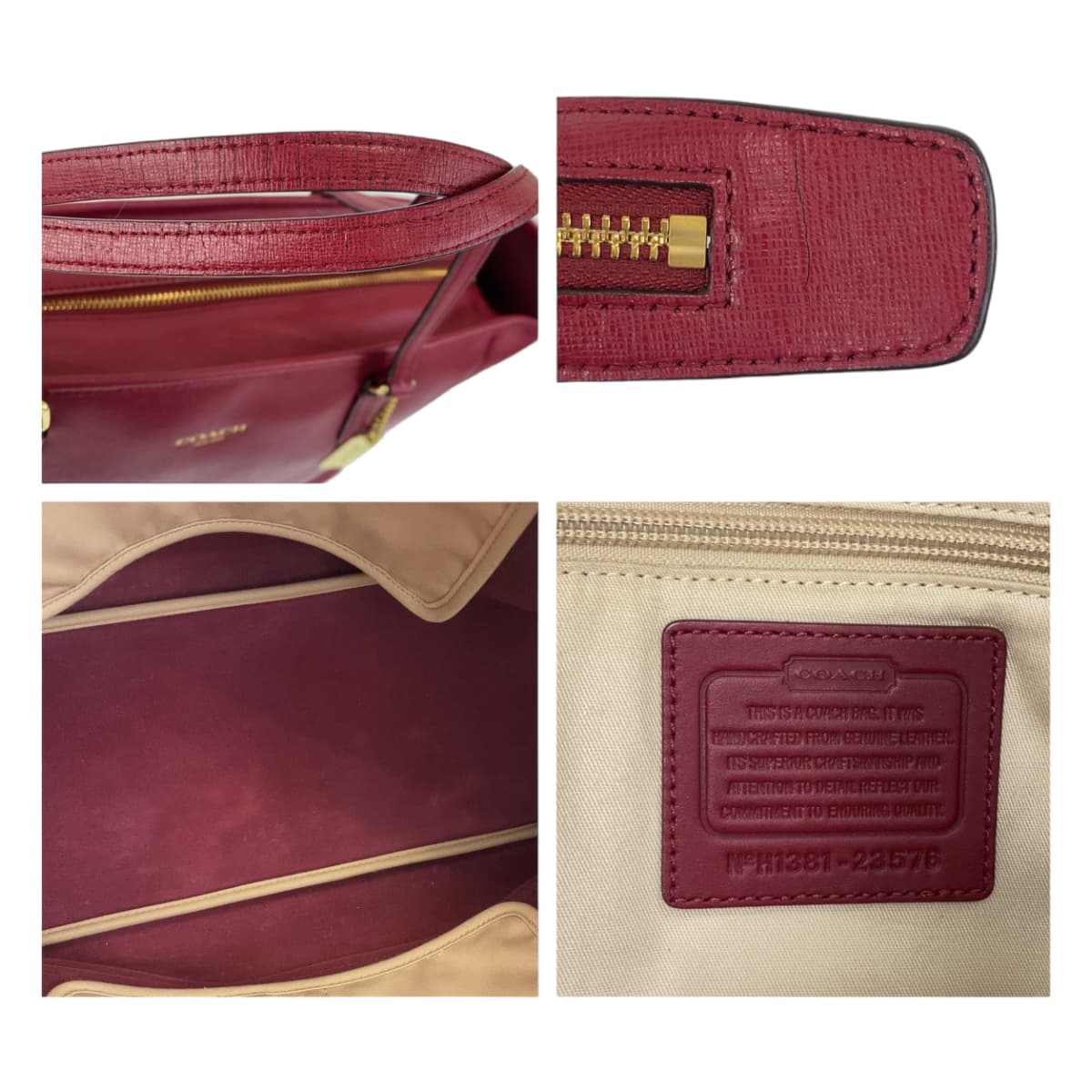 12465
COACH コーチ サフィアーノ ワインレッド ゴールド金具 レザー トートバッグ ショルダーバッグ  レディース