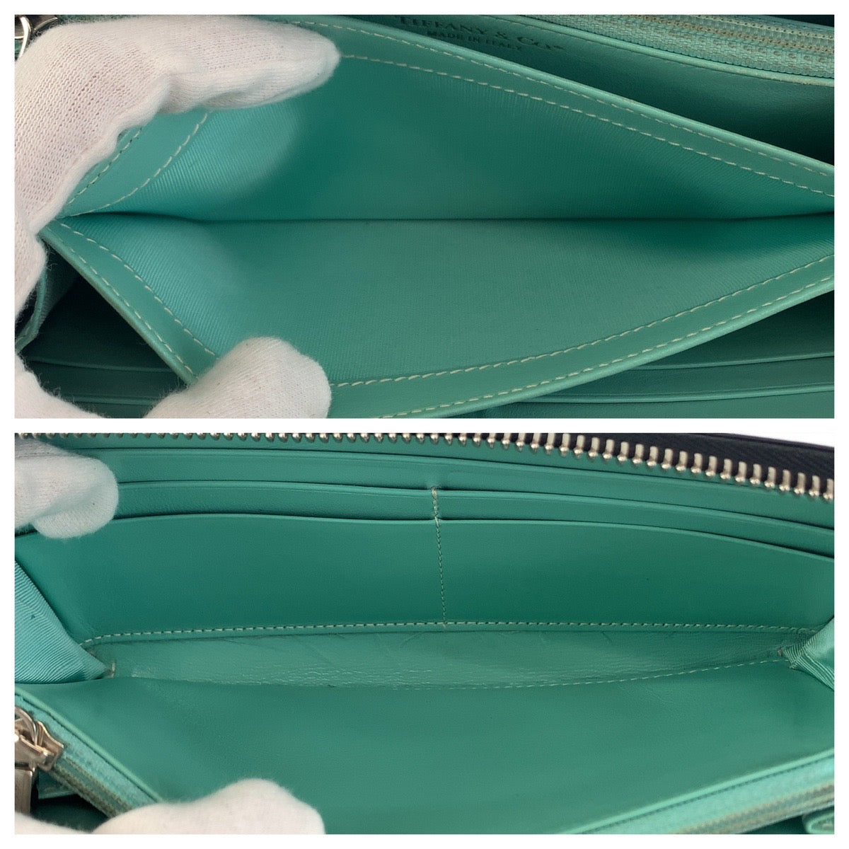 TIFFANY&Co. ティファニー ブラック 黒 ミントグリーン シルバー金具 レザー 長財布 ロングウォレット  レディース