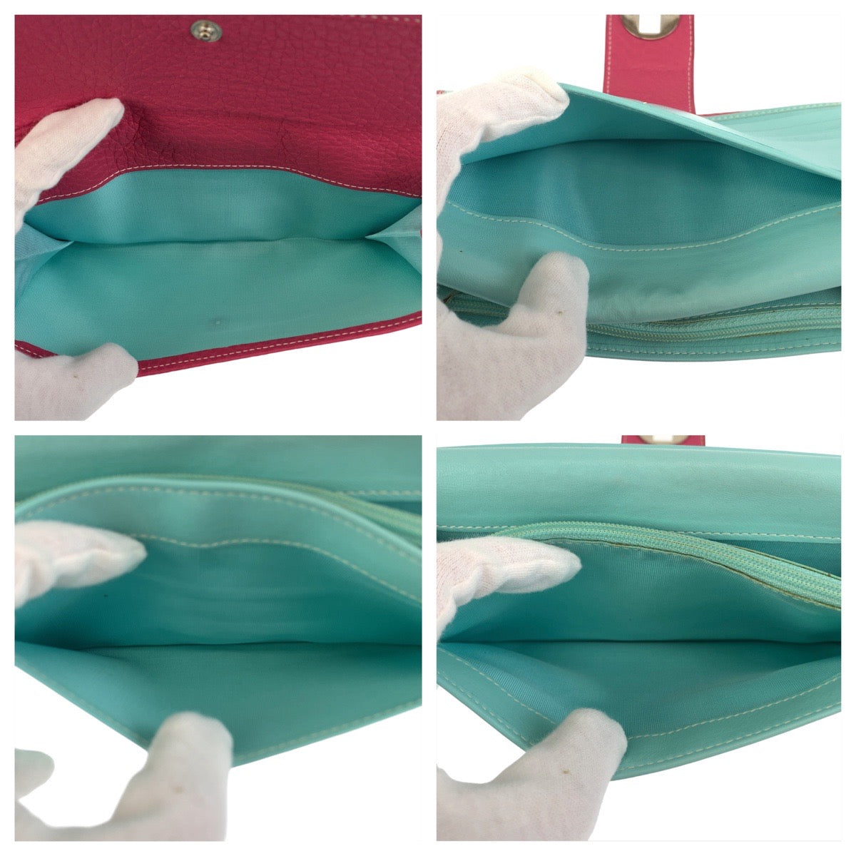 TIFFANY&amp;Co. Tiffany Pink Mint Green Silver Hardware Leather Long Wallet for Women