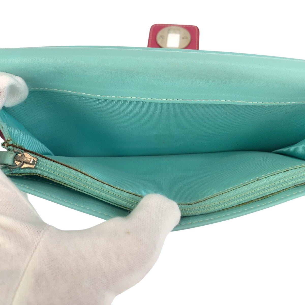 TIFFANY&amp;Co. Tiffany Pink Mint Green Silver Hardware Leather Long Wallet for Women