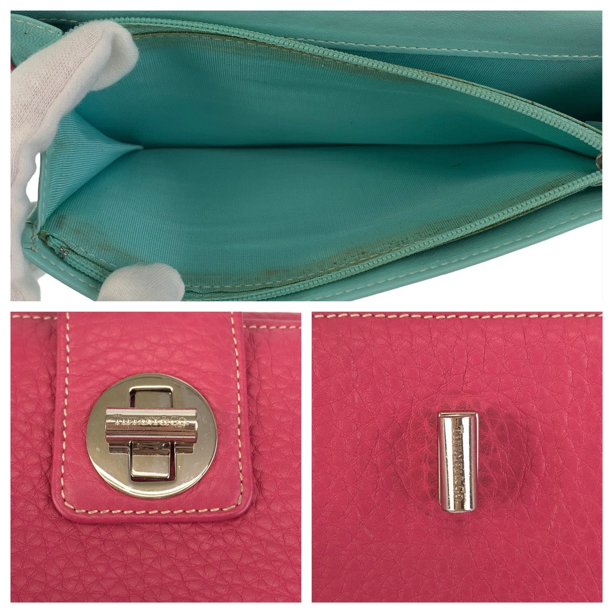 TIFFANY&amp;Co. Tiffany Pink Mint Green Silver Hardware Leather Long Wallet for Women