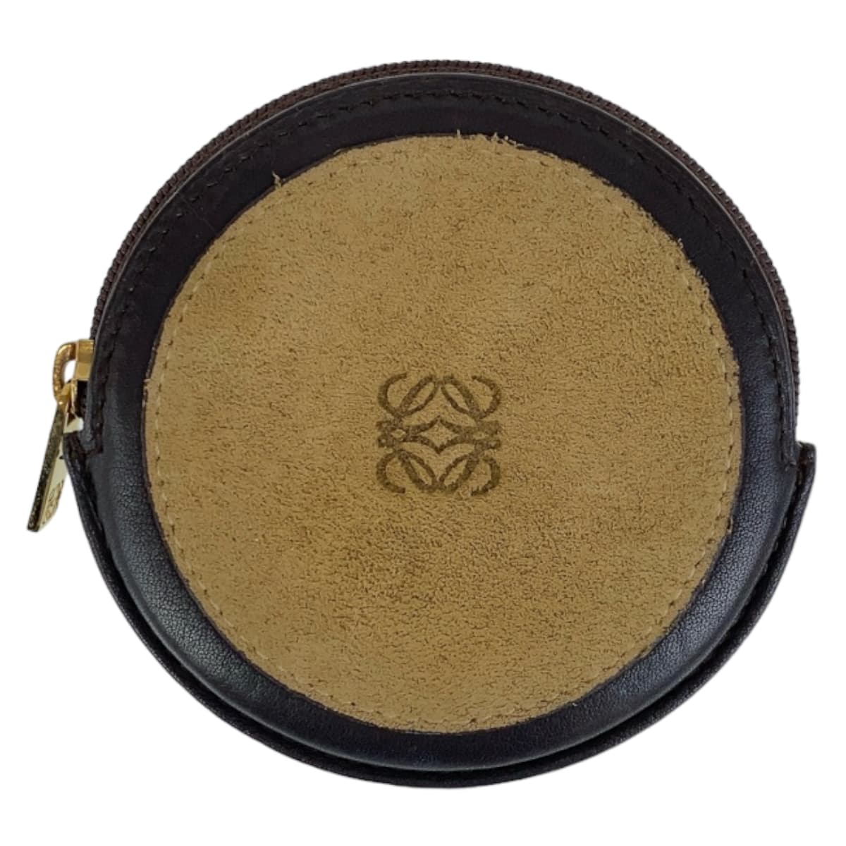 12463
LOEWE ロエベ ヴィンテージ アナグラム ベージュ ブラウン ゴールド金具 スウェード / レザー コインケース 小銭入れ  メンズ