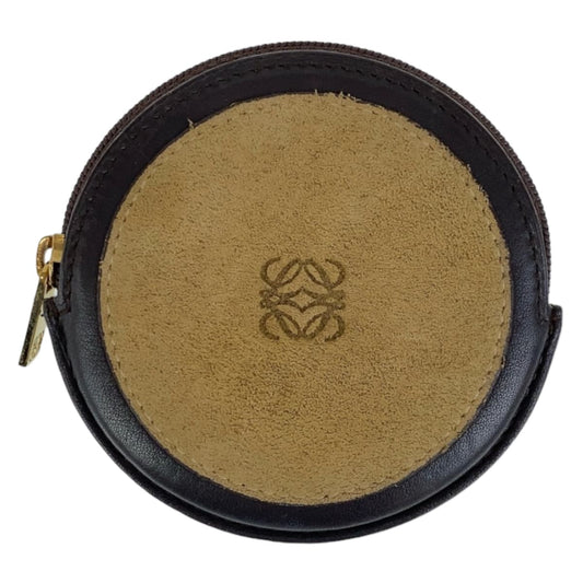 12463
LOEWE ロエベ ヴィンテージ アナグラム ベージュ ブラウン ゴールド金具 スウェード / レザー コインケース 小銭入れ  メンズ