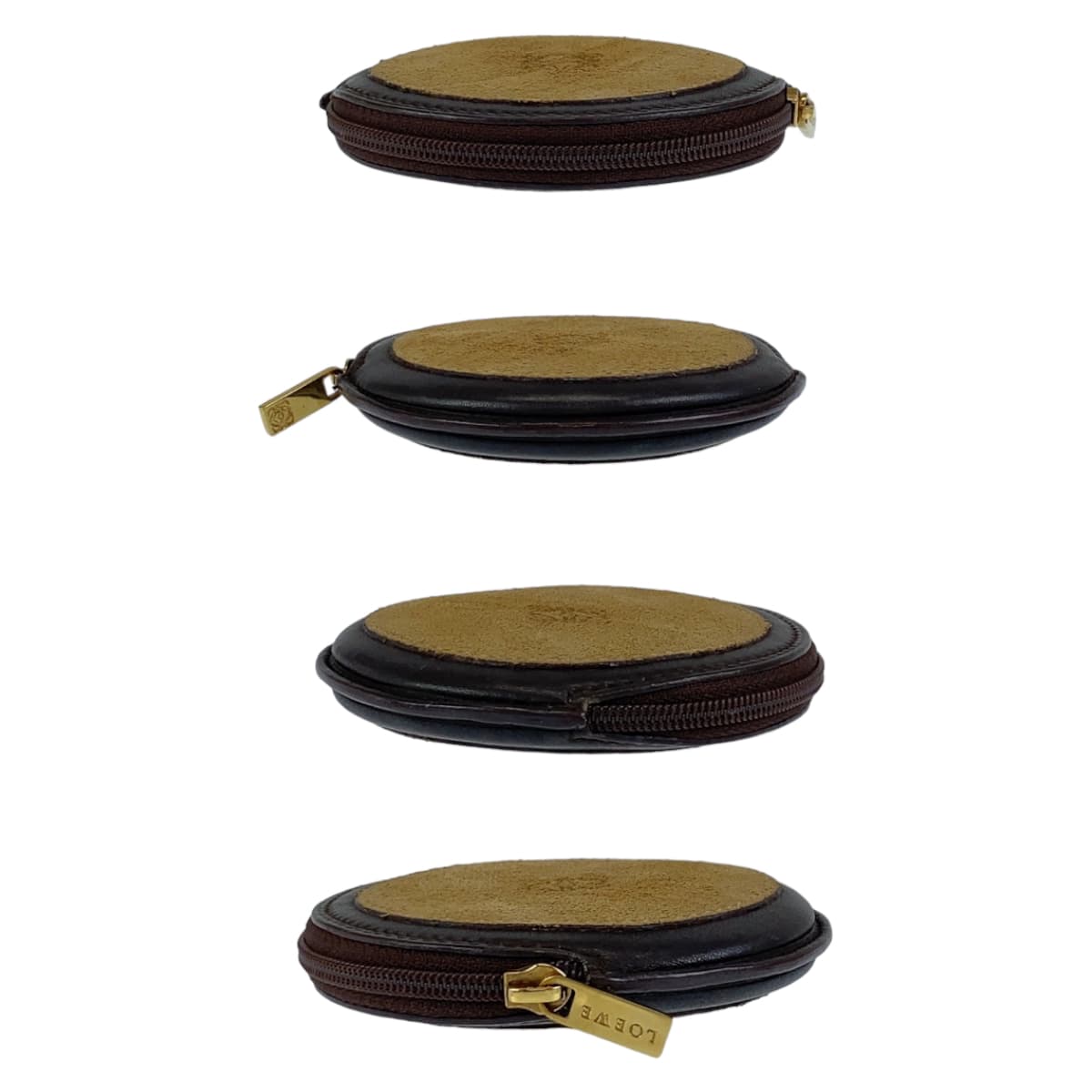 12463
LOEWE ロエベ ヴィンテージ アナグラム ベージュ ブラウン ゴールド金具 スウェード / レザー コインケース 小銭入れ  メンズ