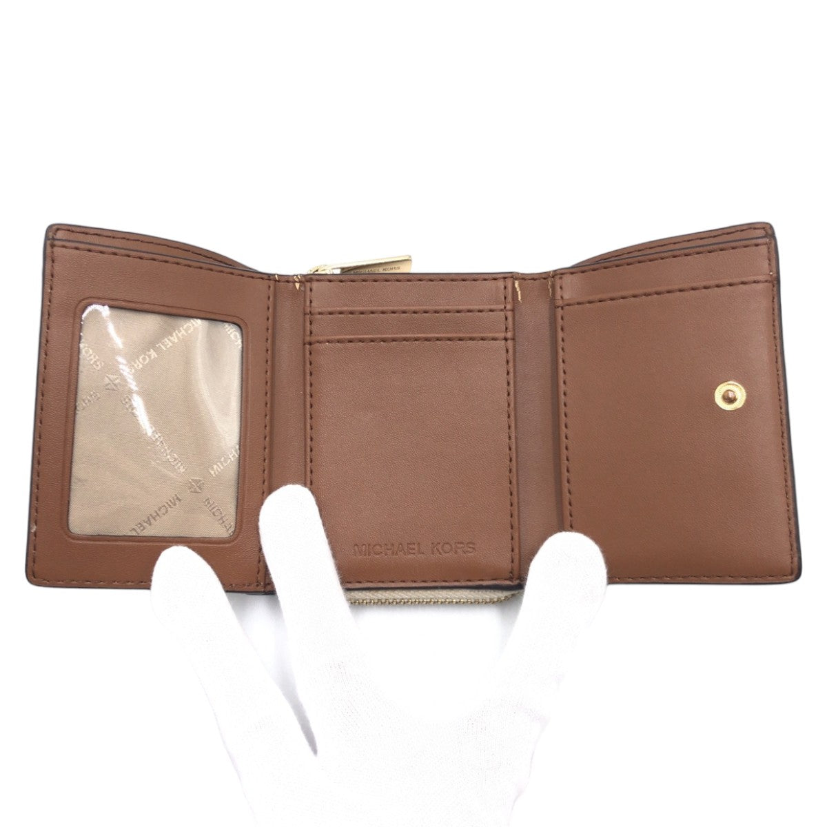12461
Michael Kors マイケルコース ホワイト ゴールド金具 PVC 折財布 コンパクトウォレット  レディース ABP5