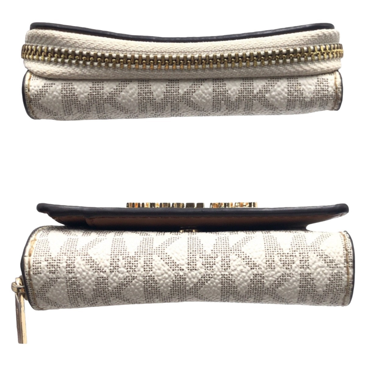 12461
Michael Kors マイケルコース ホワイト ゴールド金具 PVC 折財布 コンパクトウォレット  レディース ABP5
