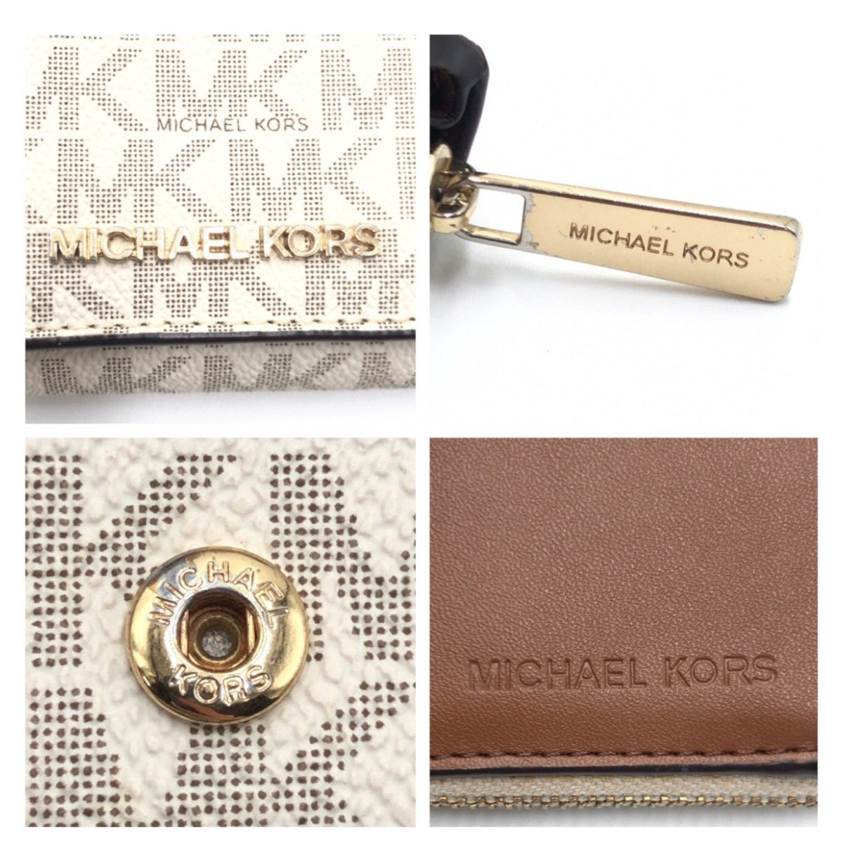 12461
Michael Kors マイケルコース ホワイト ゴールド金具 PVC 折財布 コンパクトウォレット  レディース ABP5