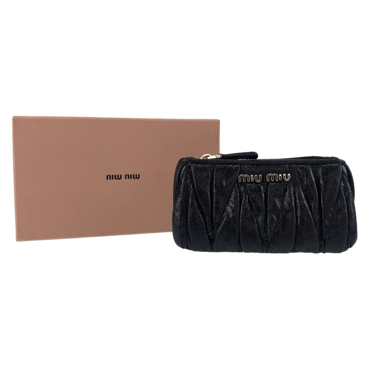 Miu Miu Matelasse Black Silver Hardware Leather Coin Case with Key Ring for Women