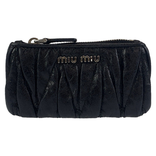 Miu Miu Matelasse Black Silver Hardware Leather Coin Case with Key Ring for Women