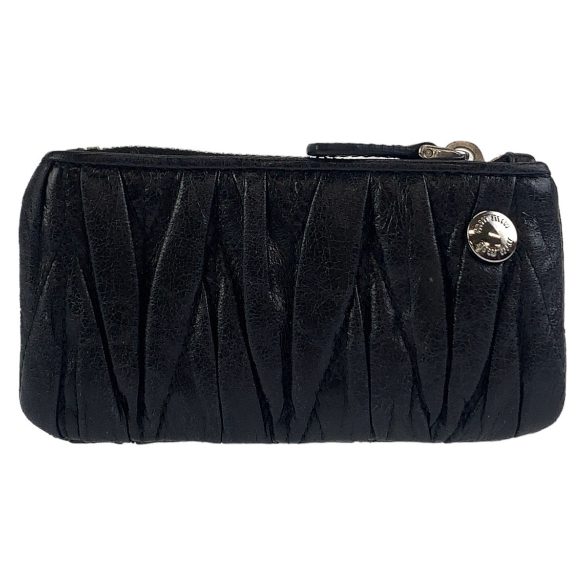 Miu Miu Matelasse Black Silver Hardware Leather Coin Case with Key Ring for Women