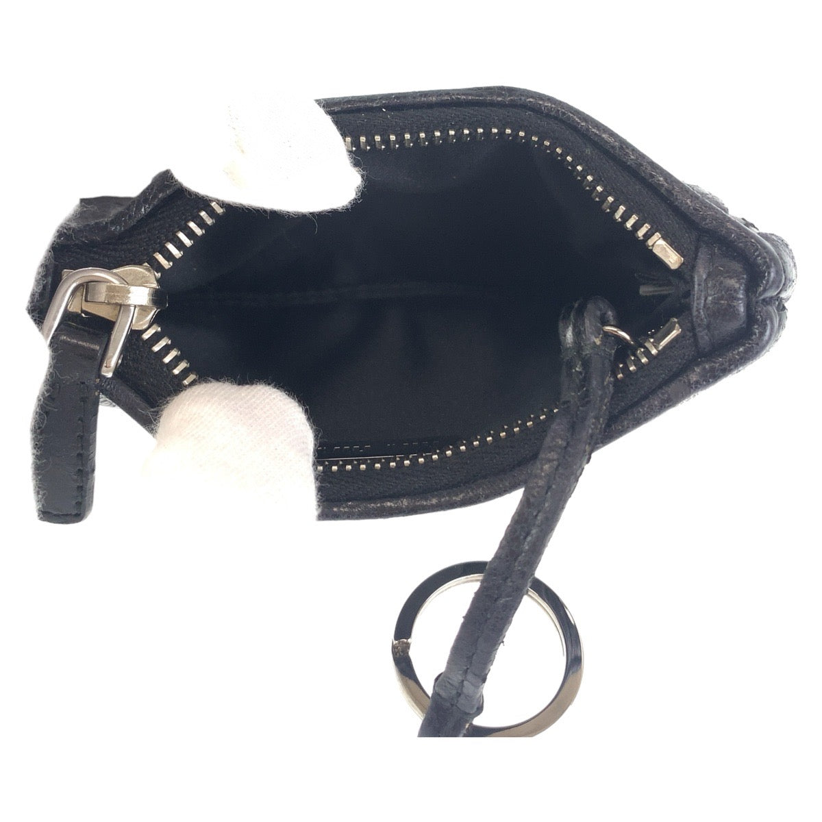 Miu Miu Matelasse Black Silver Hardware Leather Coin Case with Key Ring for Women