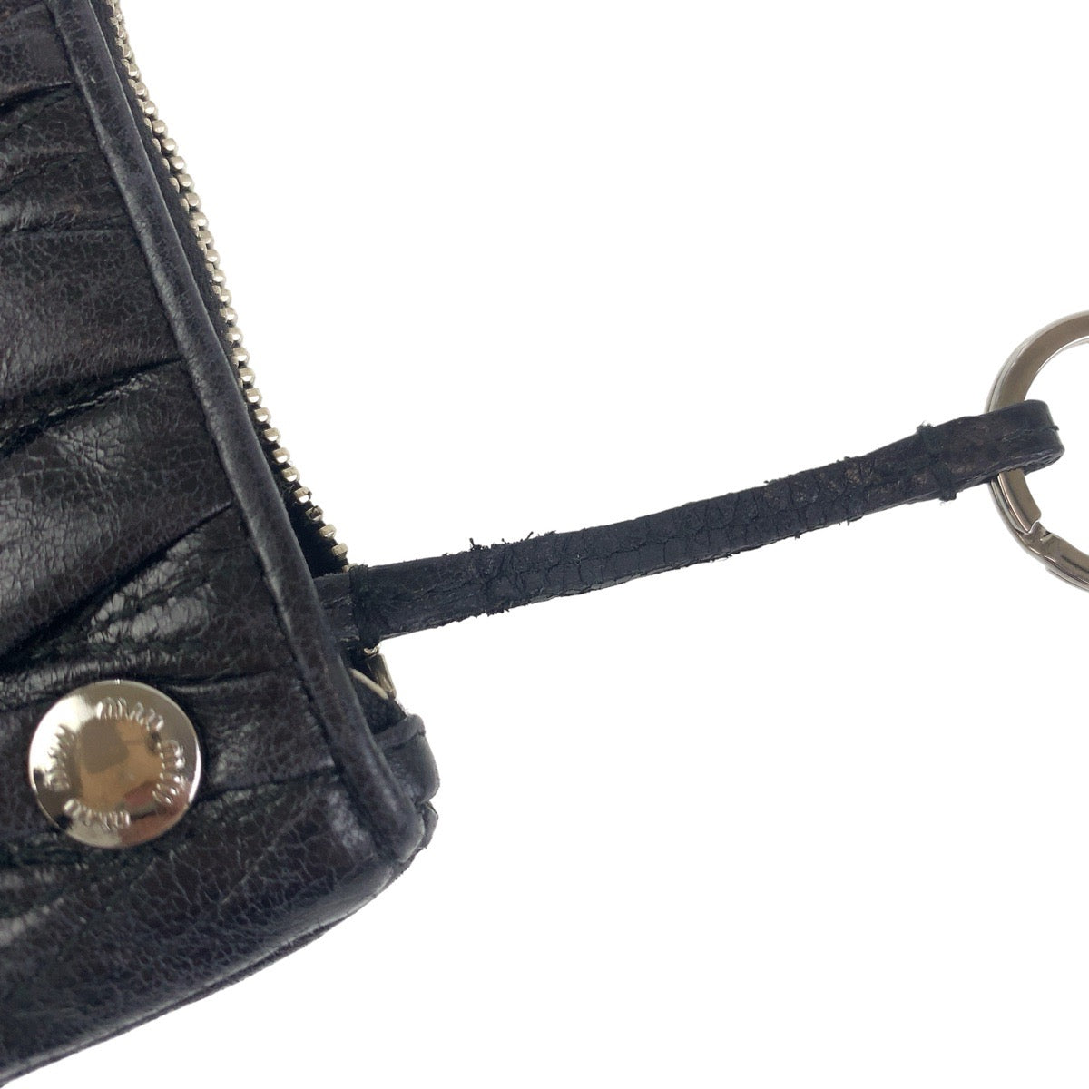 Miu Miu Matelasse Black Silver Hardware Leather Coin Case with Key Ring for Women