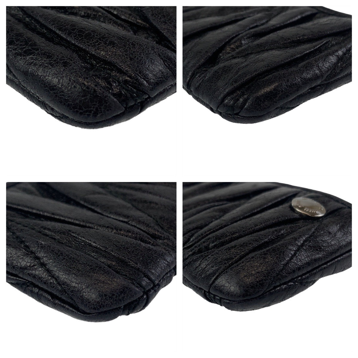 Miu Miu Matelasse Black Silver Hardware Leather Coin Case with Key Ring for Women