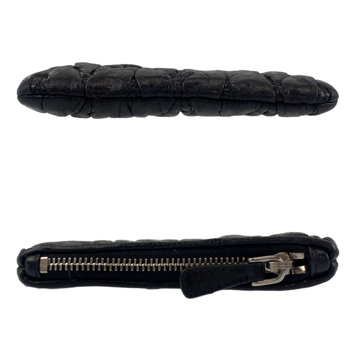 Miu Miu Matelasse Black Silver Hardware Leather Coin Case with Key Ring for Women