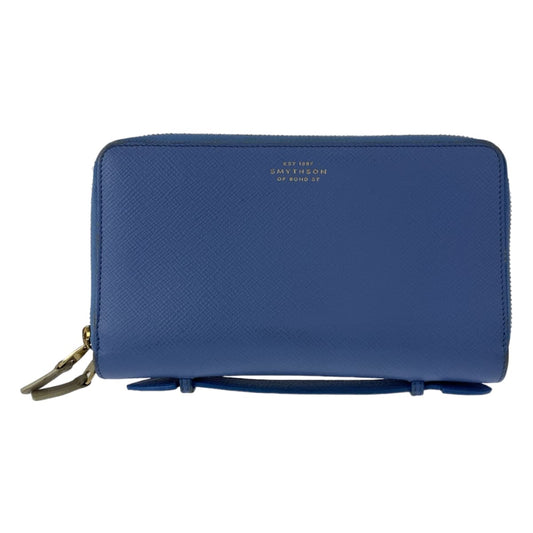 11269
SMYTHSON スマイソン オーガナイザー 男女兼用 ライトブルー ゴールド金具 レザー 長財布 ダブルジップ クラッチバッグ セカンドバッグ  メンズ