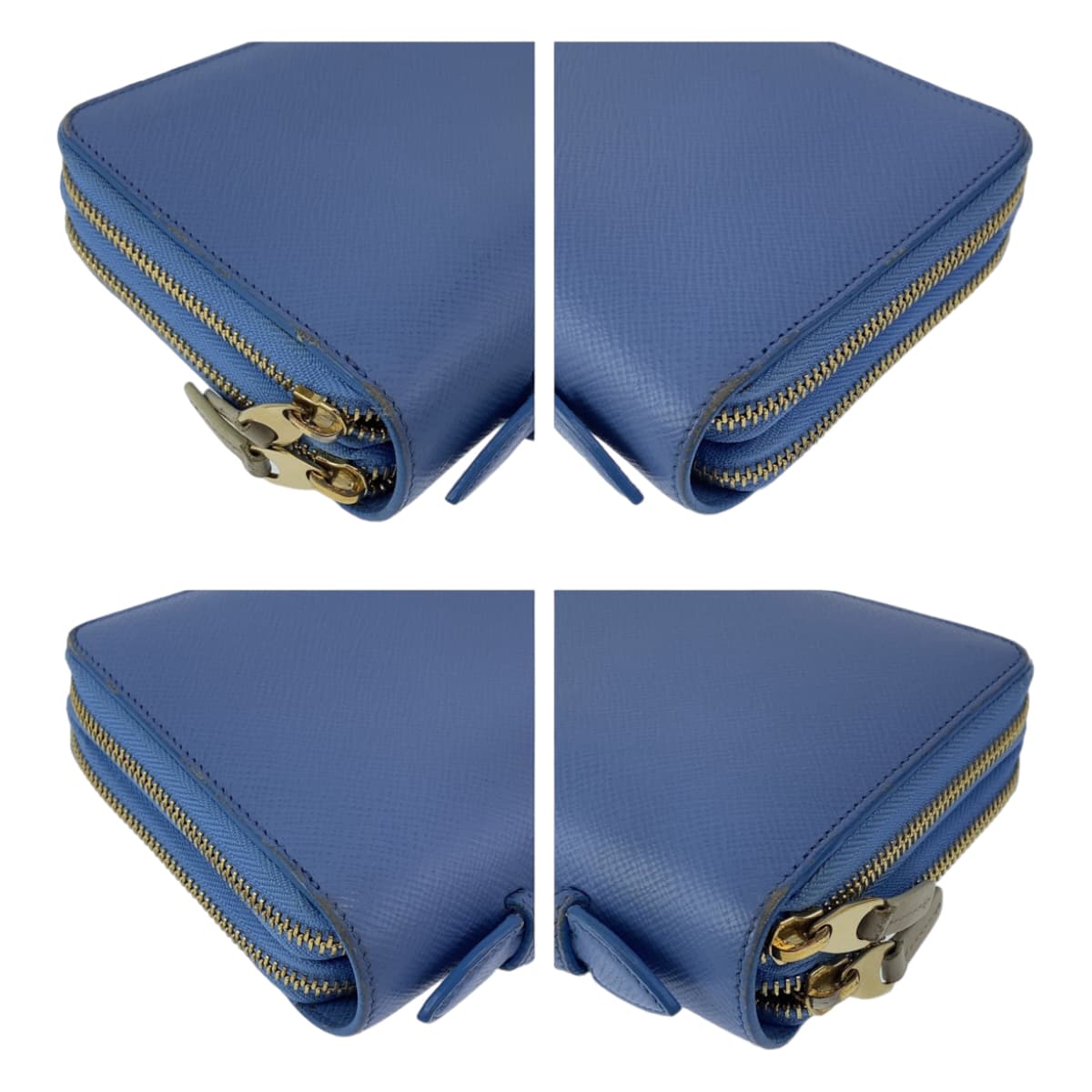 11269
SMYTHSON スマイソン オーガナイザー 男女兼用 ライトブルー ゴールド金具 レザー 長財布 ダブルジップ クラッチバッグ セカンドバッグ  メンズ