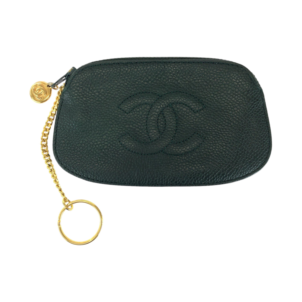 CHANEL シャネル ヴィンテージ ココマーク グリーン ゴールド金具 キャビアスキン コインケース  レディース