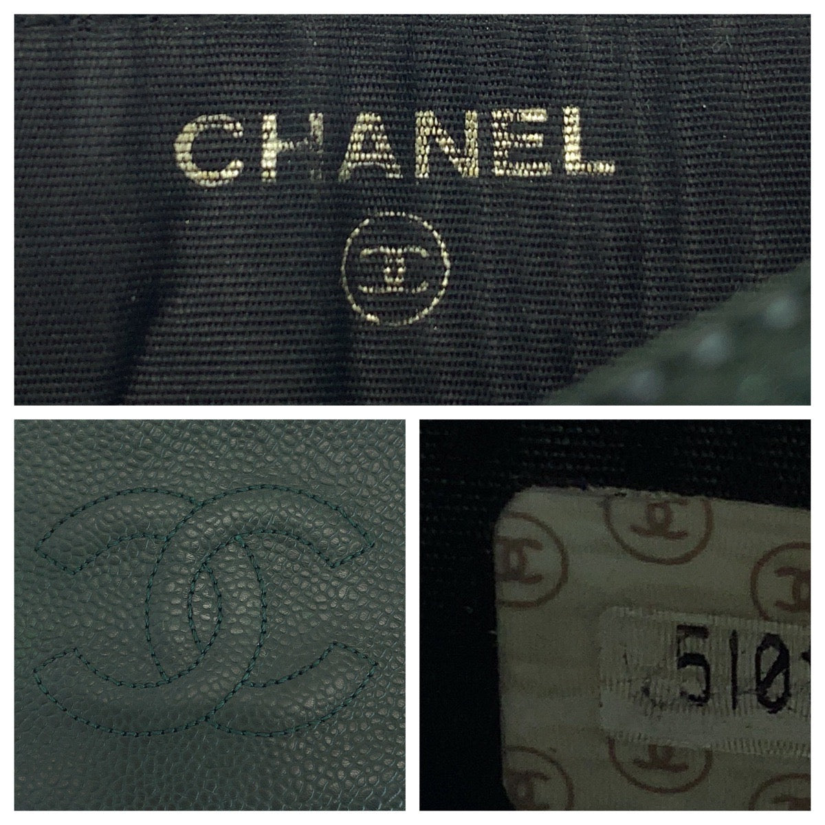 CHANEL シャネル ヴィンテージ ココマーク グリーン ゴールド金具 キャビアスキン コインケース  レディース