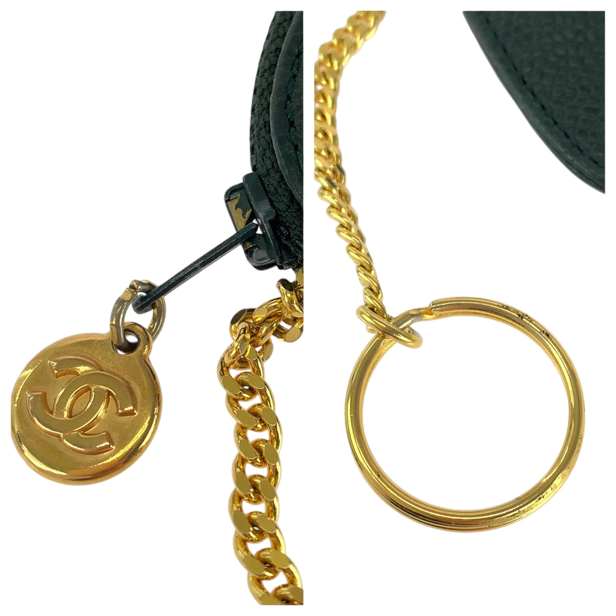 CHANEL シャネル ヴィンテージ ココマーク グリーン ゴールド金具 キャビアスキン コインケース  レディース