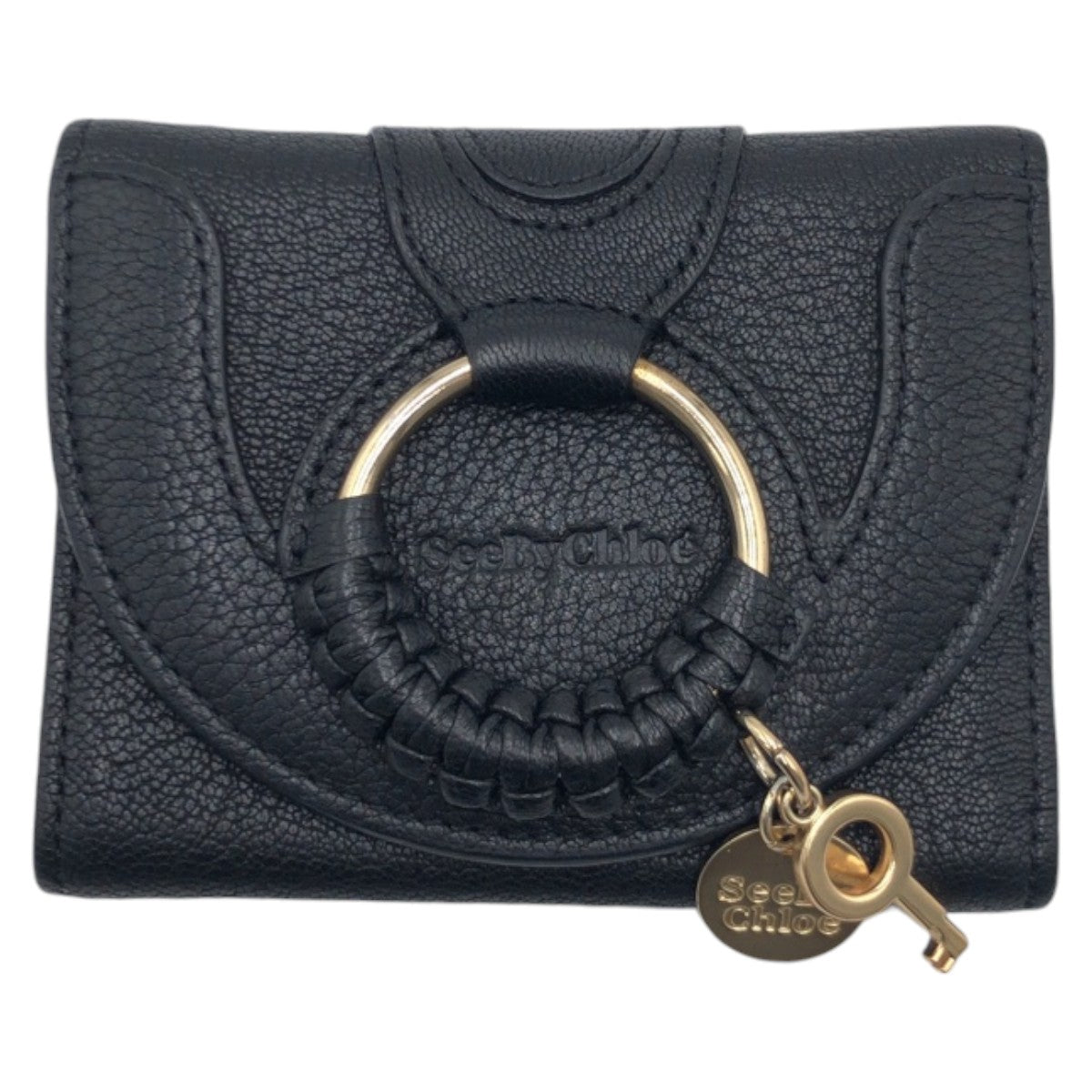 12816
SEE BY CHLOE シーバイクロエ HANA ブラック 黒 ゴールド金具 レザー 折財布 コンパクトウォレット  レディース