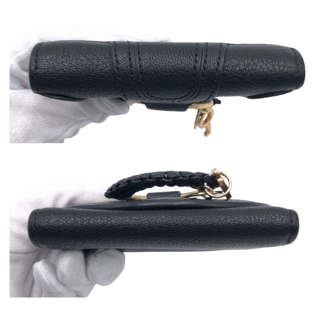 12816
SEE BY CHLOE シーバイクロエ HANA ブラック 黒 ゴールド金具 レザー 折財布 コンパクトウォレット  レディース