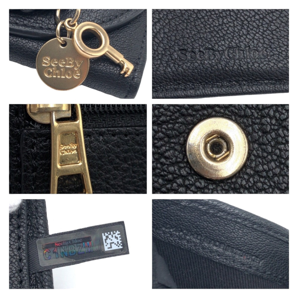 12816
SEE BY CHLOE シーバイクロエ HANA ブラック 黒 ゴールド金具 レザー 折財布 コンパクトウォレット  レディース