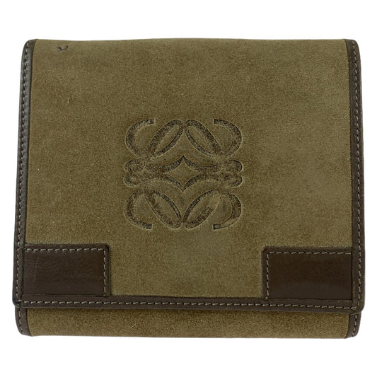 LOEWE ロエベ アナグラム ベージュ ブラウン スウェード / レザー 折財布 コンパクトウォレット  レディース