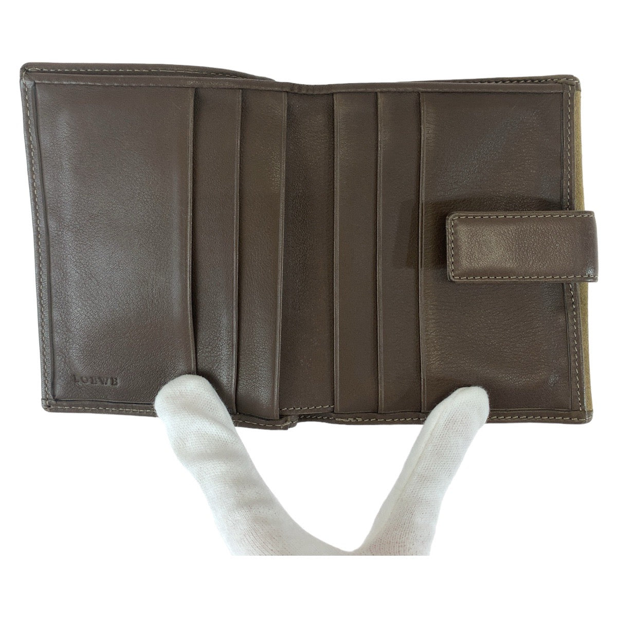 LOEWE ロエベ アナグラム ベージュ ブラウン スウェード / レザー 折財布 コンパクトウォレット  レディース