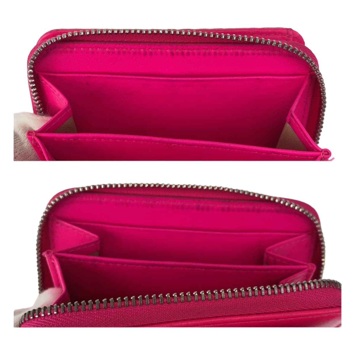 MCM Neon Pink Silver Hardware Leather Folding Wallet Compact Wallet for Women