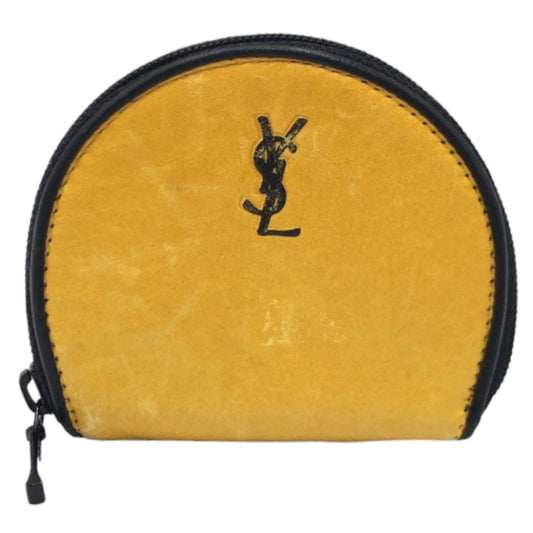 12457
 YVES SAINT LAURENT Vintage YSL Yellow Leather Coin Case Purse for Men