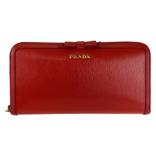 12456
PRADA プラダ リボン レッド ゴールド金具 レザー 長財布 ロングウォレット  レディース