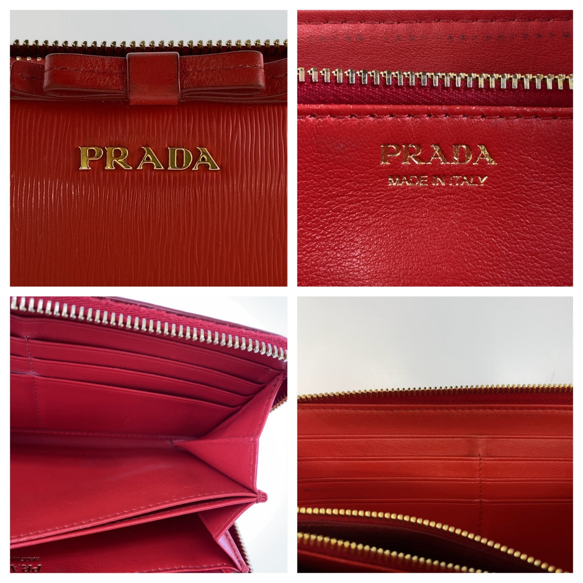 12456
PRADA プラダ リボン レッド ゴールド金具 レザー 長財布 ロングウォレット  レディース