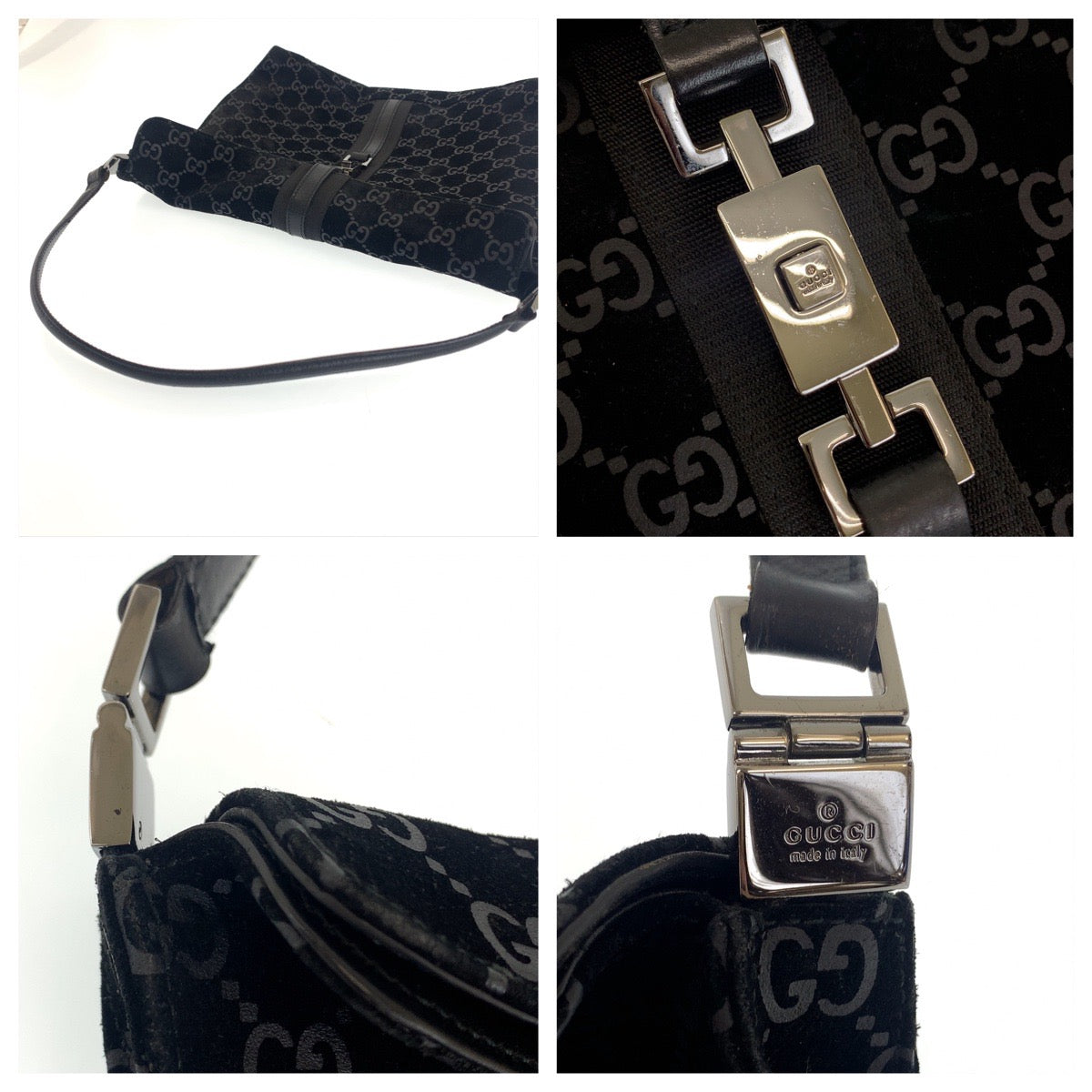 GUCCI グッチ ジャッキー GG柄 ブラック 黒 シルバー金具 スウェード 001 3355 ショルダーバッグ ハンドバッグ  レディース