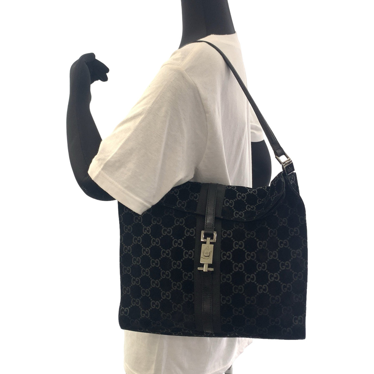 GUCCI グッチ ジャッキー GG柄 ブラック 黒 シルバー金具 スウェード 001 3355 ショルダーバッグ ハンドバッグ  レディース