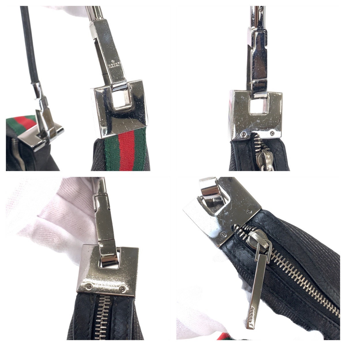 12454
GUCCI グッチ シェリーライン ホーボー ブラック 黒 シルバー金具 キャンバス / レザー 1234 ショルダーバッグ  レディース