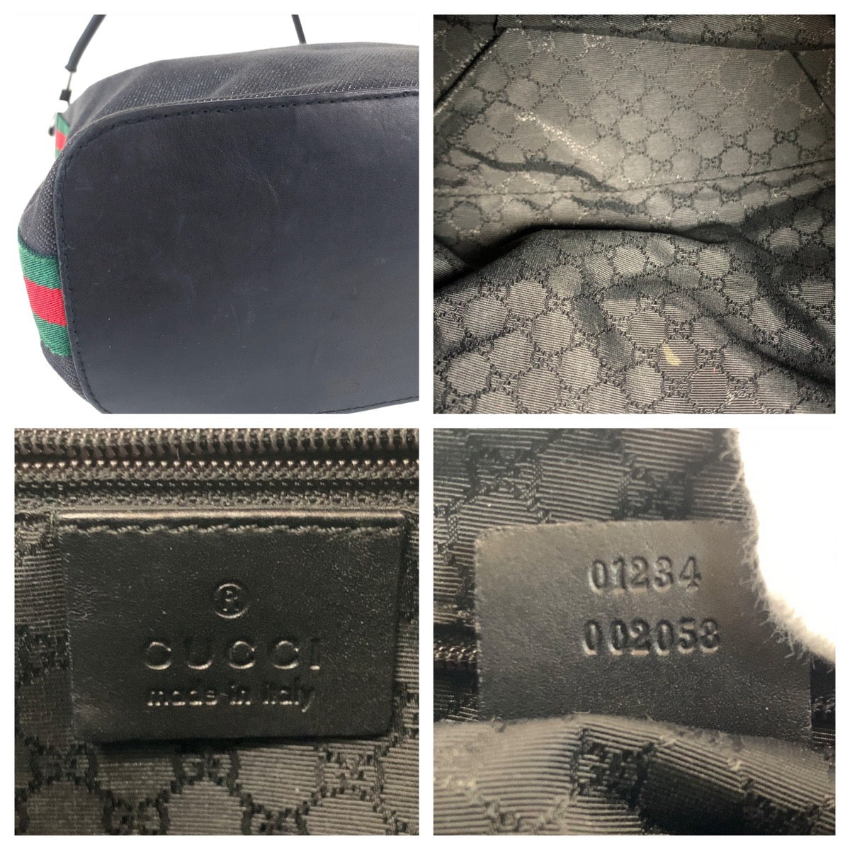 12454
GUCCI グッチ シェリーライン ホーボー ブラック 黒 シルバー金具 キャンバス / レザー 1234 ショルダーバッグ  レディース