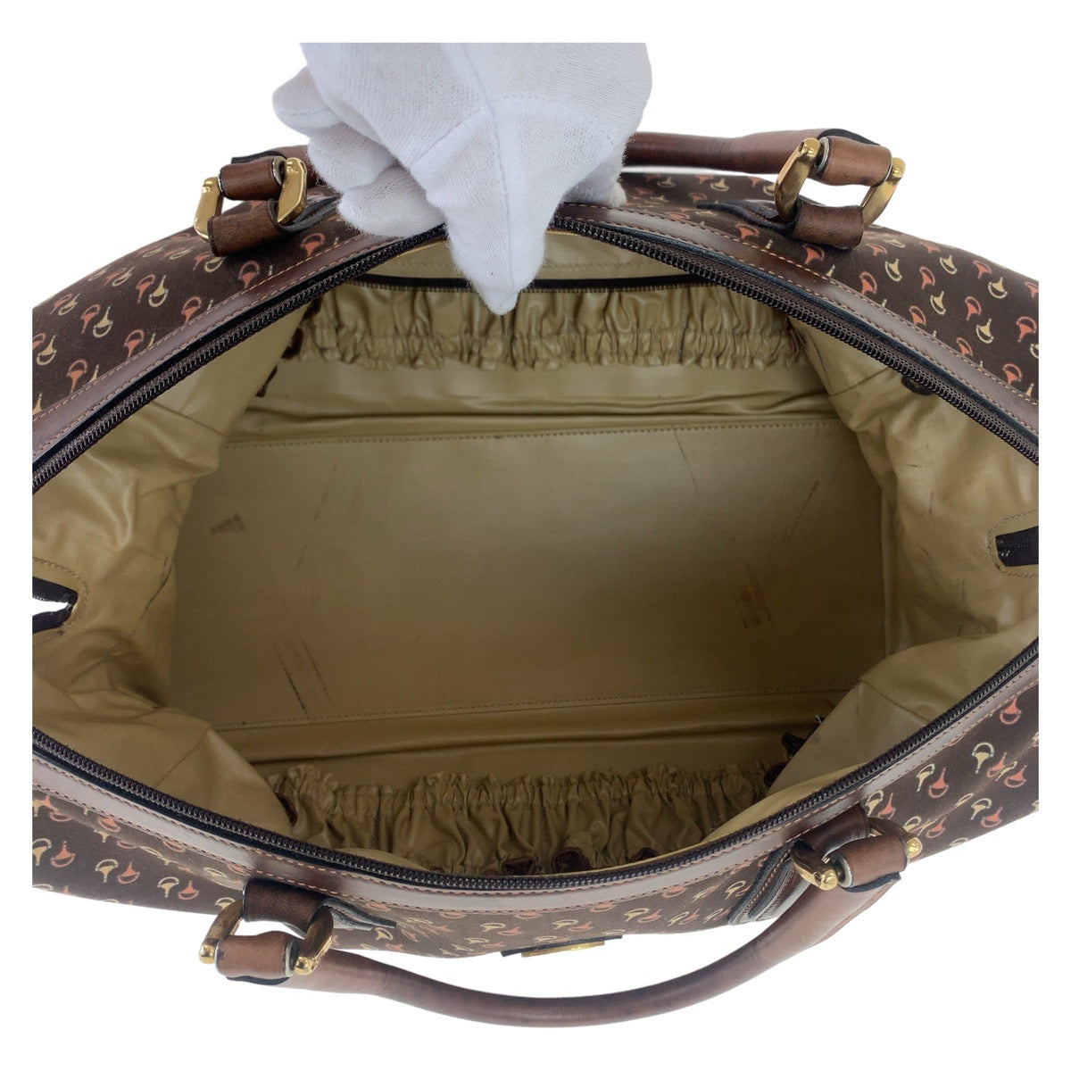 11280
GUCCI グッチ ヴィンテージ オールドグッチ ホースビット柄 ブラウン ゴールド金具 ナイロン / レザー ボストンバッグ 斜め掛け ショルダーバッグ 2way  メンズ AB25