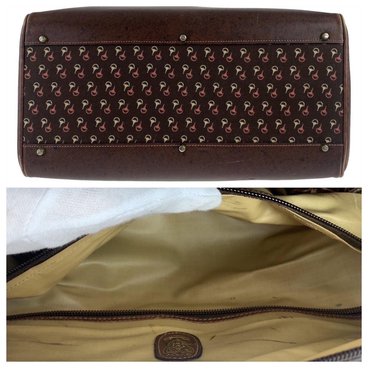 11280
GUCCI グッチ ヴィンテージ オールドグッチ ホースビット柄 ブラウン ゴールド金具 ナイロン / レザー ボストンバッグ 斜め掛け ショルダーバッグ 2way  メンズ AB25