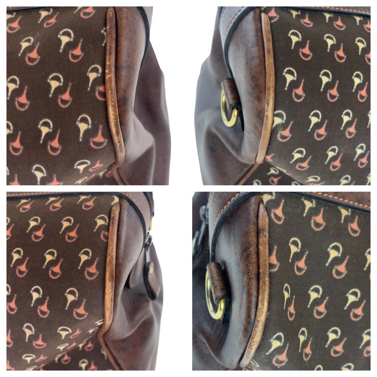 11280
GUCCI グッチ ヴィンテージ オールドグッチ ホースビット柄 ブラウン ゴールド金具 ナイロン / レザー ボストンバッグ 斜め掛け ショルダーバッグ 2way  メンズ AB25