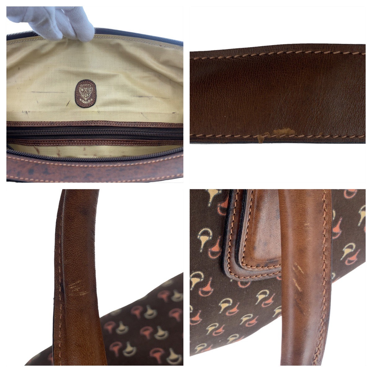 11280
GUCCI グッチ ヴィンテージ オールドグッチ ホースビット柄 ブラウン ゴールド金具 ナイロン / レザー ボストンバッグ 斜め掛け ショルダーバッグ 2way  メンズ AB25